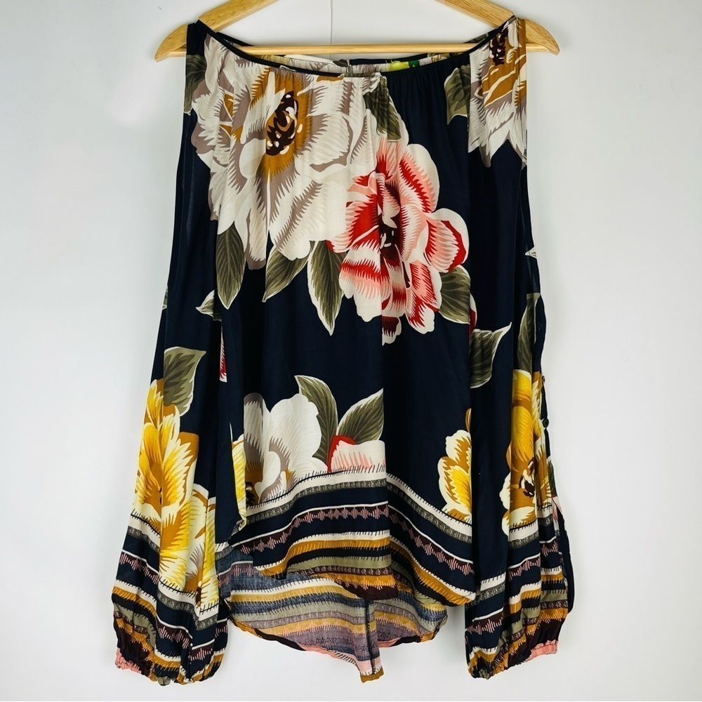 Farm Rio Floral Print Cold Shoulder Blouse With Puff Sleeves